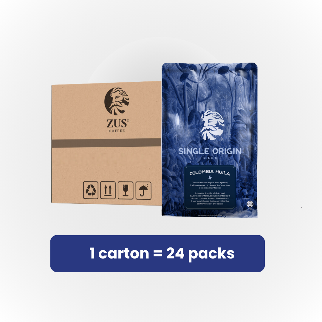 ZUS Specialty Roasted Whole Bean Coffee - Colombia Huila - 1 carton x 24 packs
